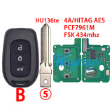 For Renault 4A/HITAG AES chip PCF7961M with FSK 434mhz 2/3 button remote key