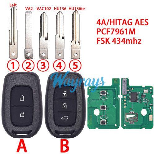 For Renault 4A/HITAG AES chip PCF7961M with FSK 434mhz 2/3 button remote key