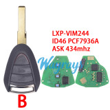 For Porsche LXP-VIM244 ID46 chip PCF7936A with ASK 434mhz 2/3 button remote key