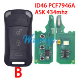For Porsche ID46 chip PCF7946A with ASK 434mhz 2/3 button remote key