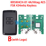 For Renault 18-23 Megane Clio Captur Espace Zoe KR5IK4CH-01 4A/Hitag AES chip with FSK 434mhz keyless 4 button remote key: 2018, 2019, 2020, 2021, 2022, 2023
