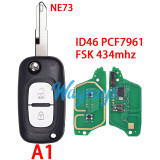 For Renault Clio,Master,Megane3,Fluence,ID46 chip PCF7961A with FSK 434mhz 2/3 button remote key