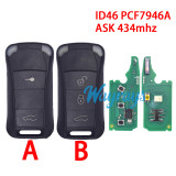 For Porsche ID46 chip PCF7946A with ASK 434mhz 2/3 button remote key