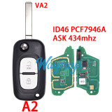 For Renault ID46 chip PCF7946A with ASK 434mhz 2/3 button remote key