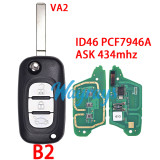 For Renault ID46 chip PCF7946A with ASK 434mhz 2/3 button remote key