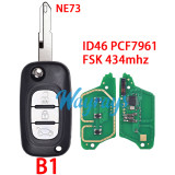 For Renault Clio,Master,Megane3,Fluence,ID46 chip PCF7961A with FSK 434mhz 2/3 button remote key