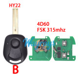 For Ssangyong 4D60 chip with FSK 315mhz 2 button remote key