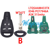 For SAAB LTQSAAM433TX ID46 chip PCF7946A with ASK 315mhz 4 button remote key
