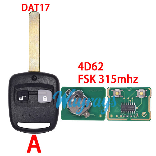 For Subaru 4D62 chip with FSK 315mhz 2 button remote key