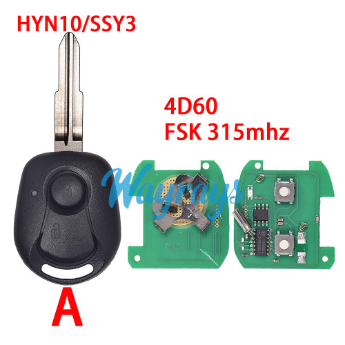 For Ssangyong 4D60 chip with FSK 315mhz 2 button remote key
