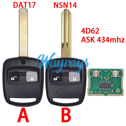 For Subaru 4D62 chip with ASK 434mhz 2 button remote key