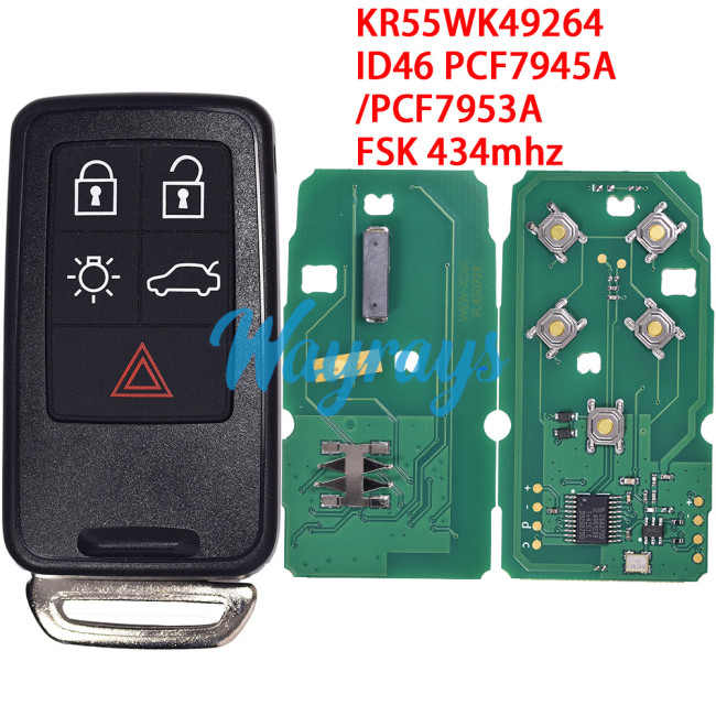 For Volvo KR55WK49264 ID46 chip PCF7945A/PCF7953A with FSK 434mhz 4+1 button remote key