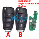 For Audi 8V0837220E MQB48 chip with ASK 315mhz keyless 3/3+1 button remote key