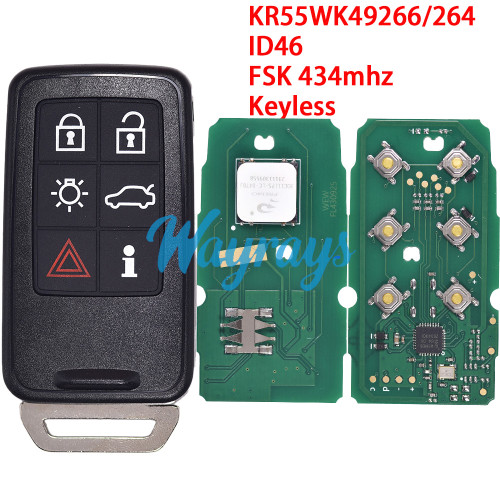 For Volvo KR55WK49266/264 ID46 chip NCF29AxE with FSK 434mhz keyless 5+1 button remote key