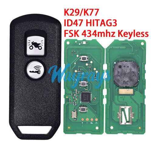 For Motorcycle Honda K29/K77 ID47 chip HITAG3 with FSK 434mhz keyless 2 button remote key,with matching code
