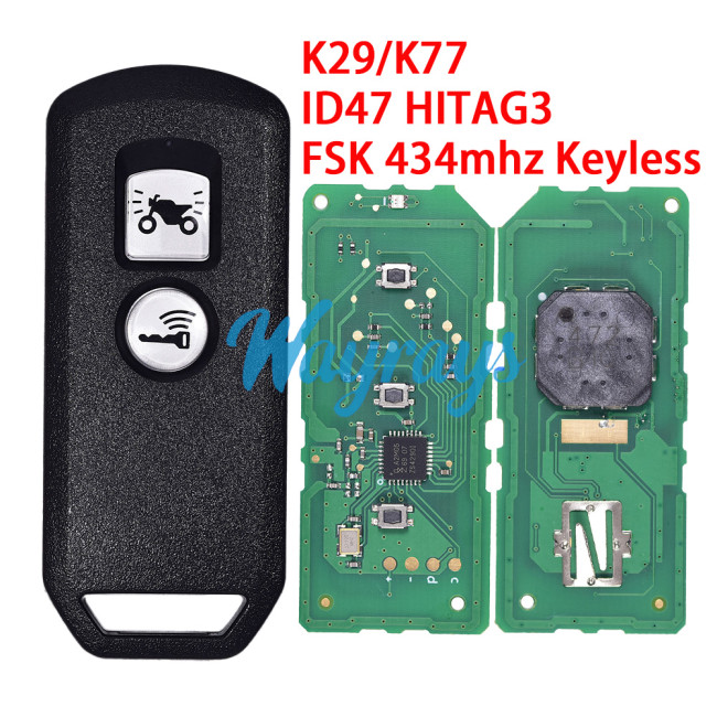 For Motorcycle Honda K29/K77 ID47 chip HITAG3 with FSK 434mhz keyless 2 button remote key,with matching code