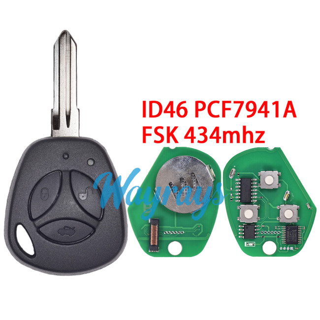 For Lada ID46 chip PCF7941A with FSK 434mhz 3 button remote key