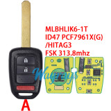 For Honda MLBHLIK6-1T ID47 chip PCF7961X(G)/HITAG3 with FSK 313.8mhz 2+1/3+1 button remote key