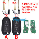 For Citroen A3M05/A3M15 4A chip  HITAG AES with FSK 434mhz keyless 3 button  remote key