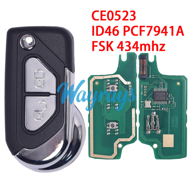 For Citroen DS DS3 CE0523 ID46 chip PCF7941A with FSK 434mhz 2 button remote key，VA2 blade