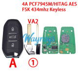 For Peugeot/Citroen 4A 7945M chip HITAG AES with FSK 434mhz keyless 3 button remote key
