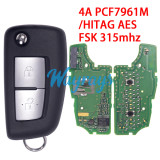 Original for Nissan 4A PCF7961M/HITAG AES chip with FSK 315mhz 2 button remote key
