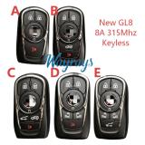 Original for Buick new GL8 8A chip with 434mhz keyless remote key, aftermarket shell