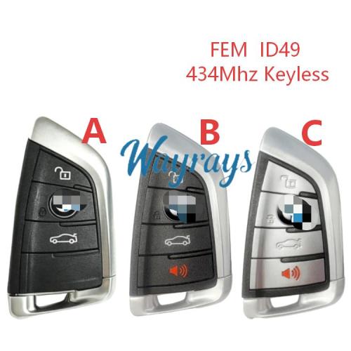 Original for BMW FEM ID49 chip with 434mhz keyless 3/3+1 button remote key