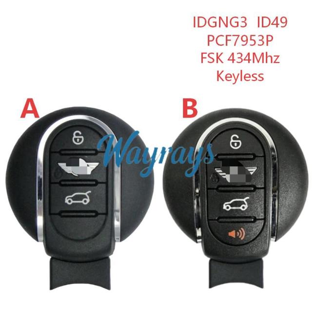 Original for BMW ID49 chip PCF7953P with FSK 434mhz keyless 3/3+1 button remote key