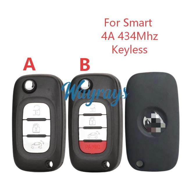 Original for Benz Smart 4A chip with 434mhz keyless 3/3+1 button remote key