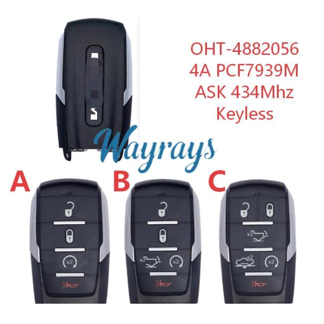 Original for Dodge RAM OHT-4882056 4A chip PCF7939M with ASK 434mhz keyless 3+1/4+1/5+1 button remote key