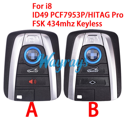 Original for BMW i8 NGBIDGNG1 ID49 chip with 434mhz keyless 3+1/4 button remote key