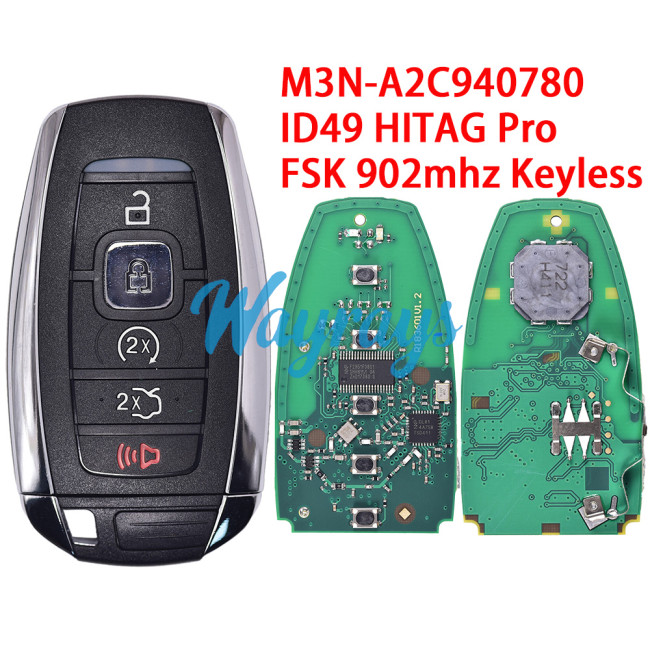 For Lincoln M3N-A2C940780 ID49 chip HITAG Pro with FSK 902mhz keyless 4+1 button remote key