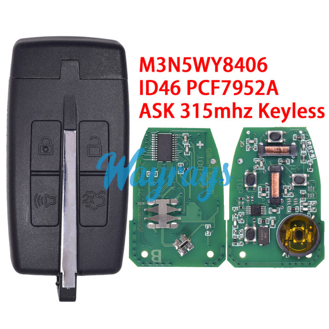 For Lincoln M3N5WY8406 ID46 chip PCF7952A with ASK 315mhz keyless 4 button remote key