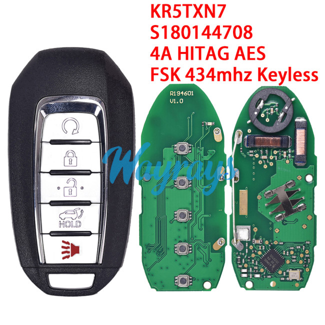 For Infiniti QX60 KR5TXN7 S180144708 4A chip HITAG AES with FSK 434mhz keyless 4+1 button remote key