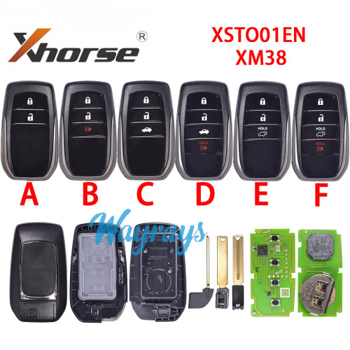 XSTO01EN Xhorse XM38 Toyota type Smart key with replacement toyota key shell,pls choose the button and logo place