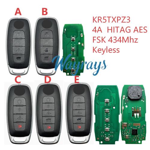 For NIissan Rogue Pathfinder Kicks X-Trail KR5TXPZ3  4A chip HITAG AES with FSK 434mhz keyless remote key