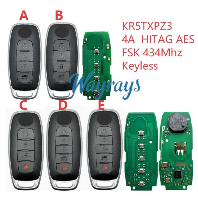 For NIissan Rogue Pathfinder Kicks X-Trail KR5TXPZ3 4A chip HITAG AES with FSK 434mhz keyless remote key