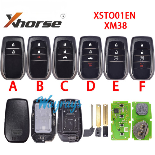 XSTO01EN Xhorse XM38 Toyota type Smart key with replacement toyota key shell,pls choose the button and logo place