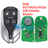 For Maserati ID46 chip PCF7945A/7953A with ASK 434mhz keyless 4 button remote key