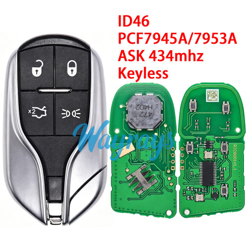 For Maserati M3N7393490 ID46 chip PCF7945A/7953A with ASK 434mhz keyless 4 button remote key