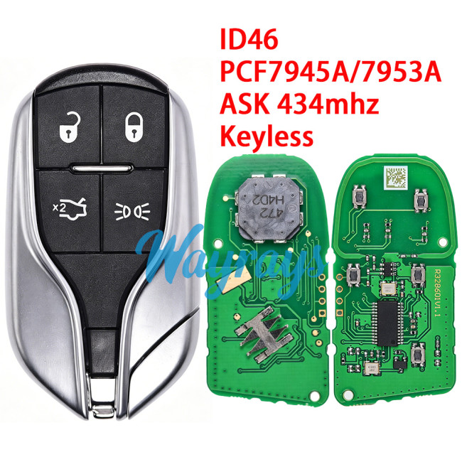 For Maserati M3N7393490 ID46 chip PCF7945A/7953A with ASK 434mhz keyless 4 button remote key