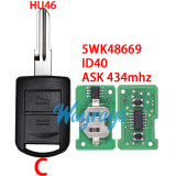 For Opel Corsa Vauxhall 5WK48669 ID40 chip with ASK 434mhz 2 button remote key