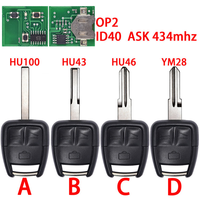 For Opel 2001-2003 Omega/Vectra-B OP2 ID40 chip with ASK 434mhz 3 button remote key