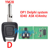 For Opel/Vauxhall Astra OP1 Delphi system ID40 chip with ASK 434mhz 2 button remote key