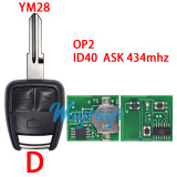 For Opel 2001-2003  Omega/Vectra-B OP2 ID40 chip with ASK 434mhz 3 button remote key