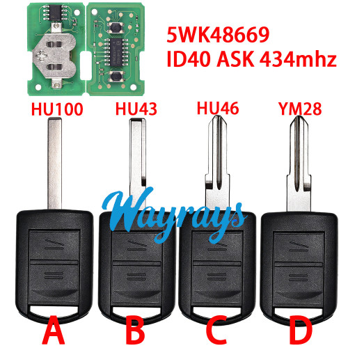 For Opel Corsa Vauxhall 5WK48669 ID40 chip with ASK 434mhz 2 button remote key