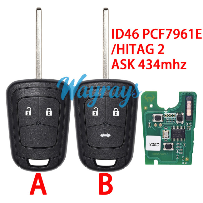 For Opel ID46 chip PCF7961E/HITAG 2 with ASK 434mhz 2/3 button remote key