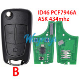 For Opel Vectra C ID46 chip PCF7946A with ASK 434mhz 2/3 button remote key