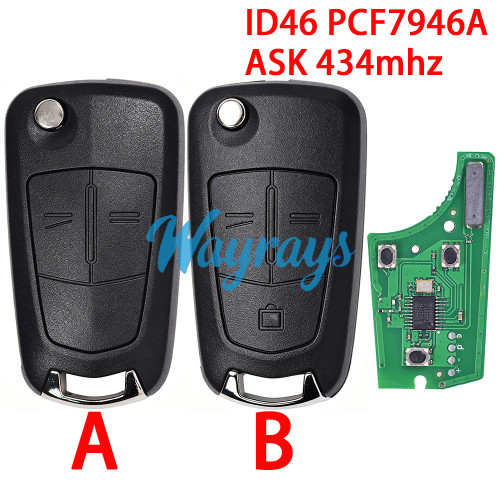 For Opel Vectra C ID46 chip PCF7946A with ASK 434mhz 2/3 button remote key